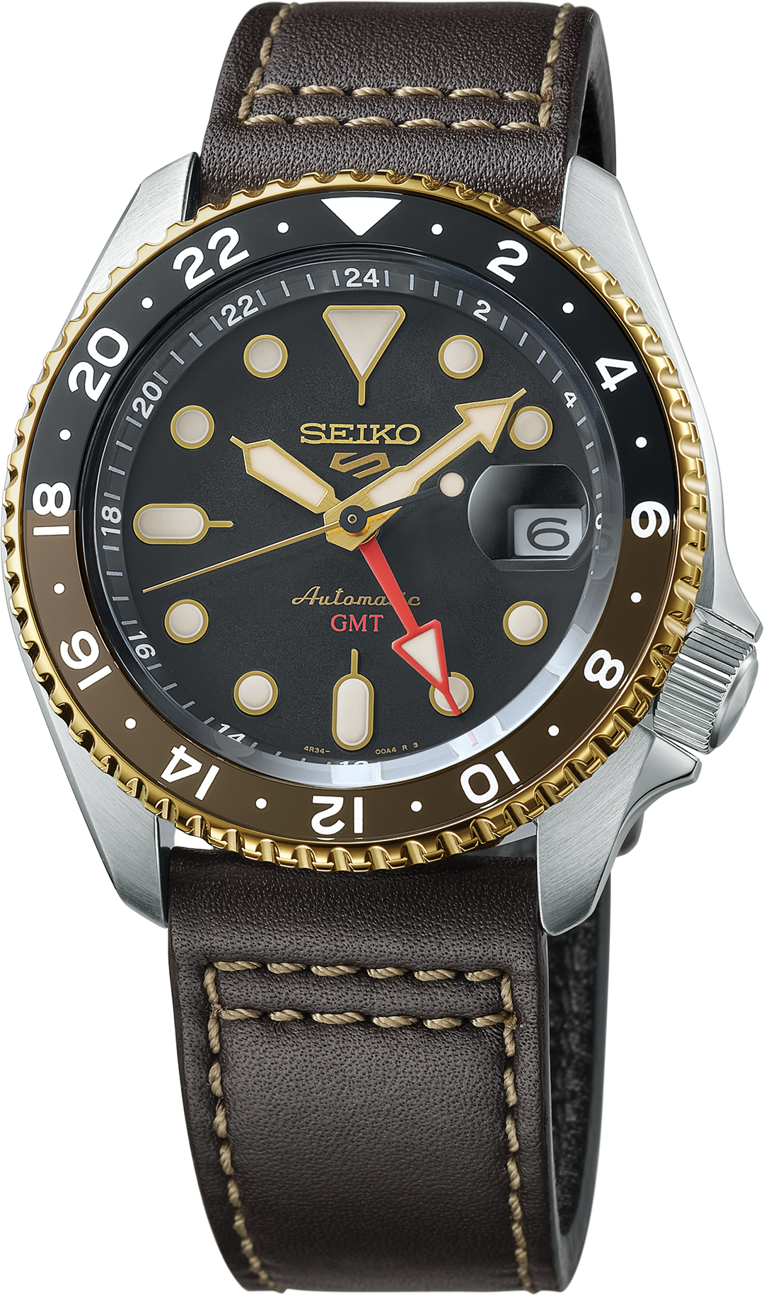Seiko SSK036 automatic GMT black dial leather strap watch